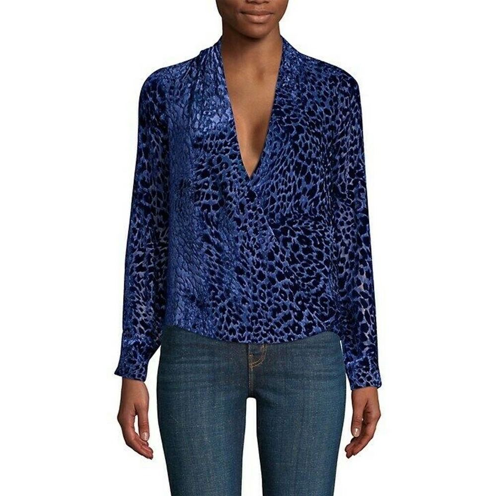 L'Agence NWT Women's Blue Lydia Leopard Burnout Blouse Size S